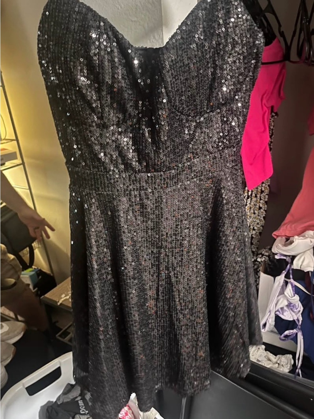 Strapless Black Sequin Party Dress